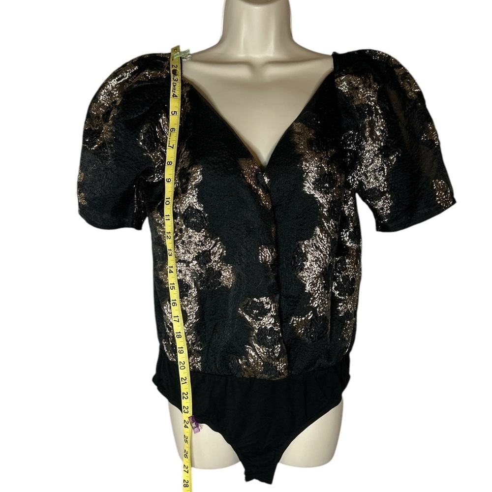Buddy Love Black Tan Fitted Embellished Bodysuit Blouse Sz S - Picture 7 of 11